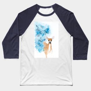 Butterfly Deer Watercolour Painting Baseball T-Shirt